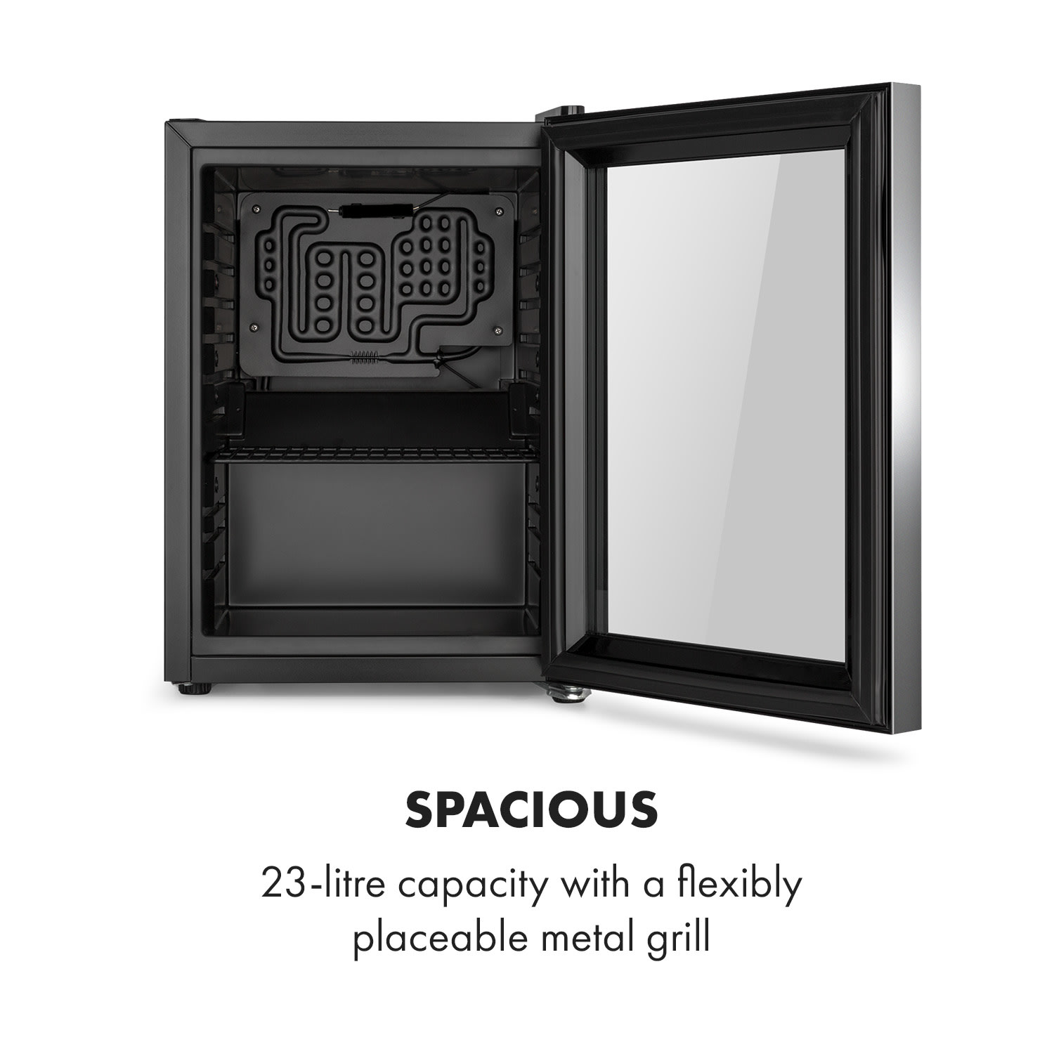 Klarstein Harlem, chladnička na nápoje, 23 l, 1 kovová polica, sklenené dvere – Obrázok 2