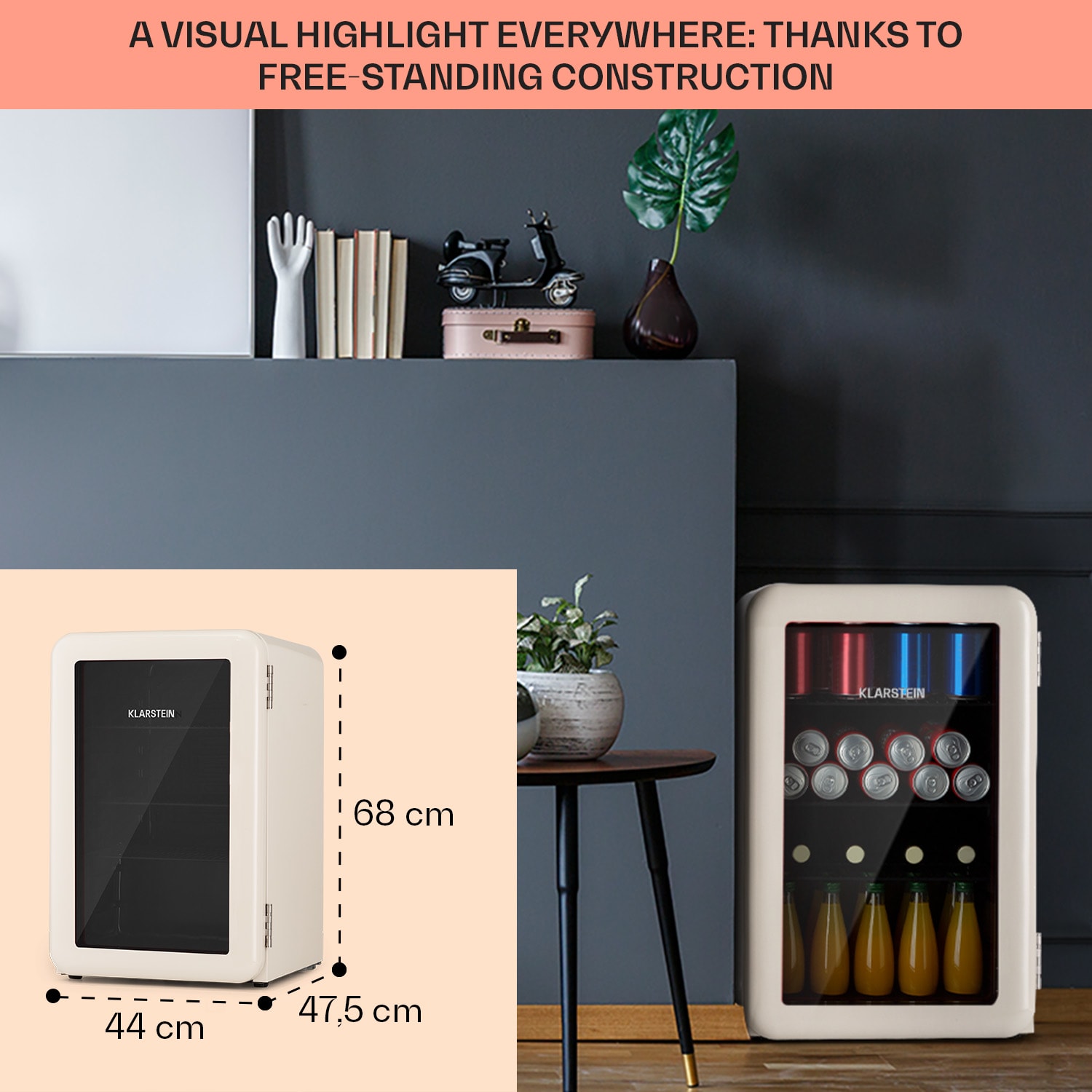 Klarstein PopLife 70, chladnička na nápoje, 70 l, 0-10°C, retro dizajn, LED – Obrázok 3