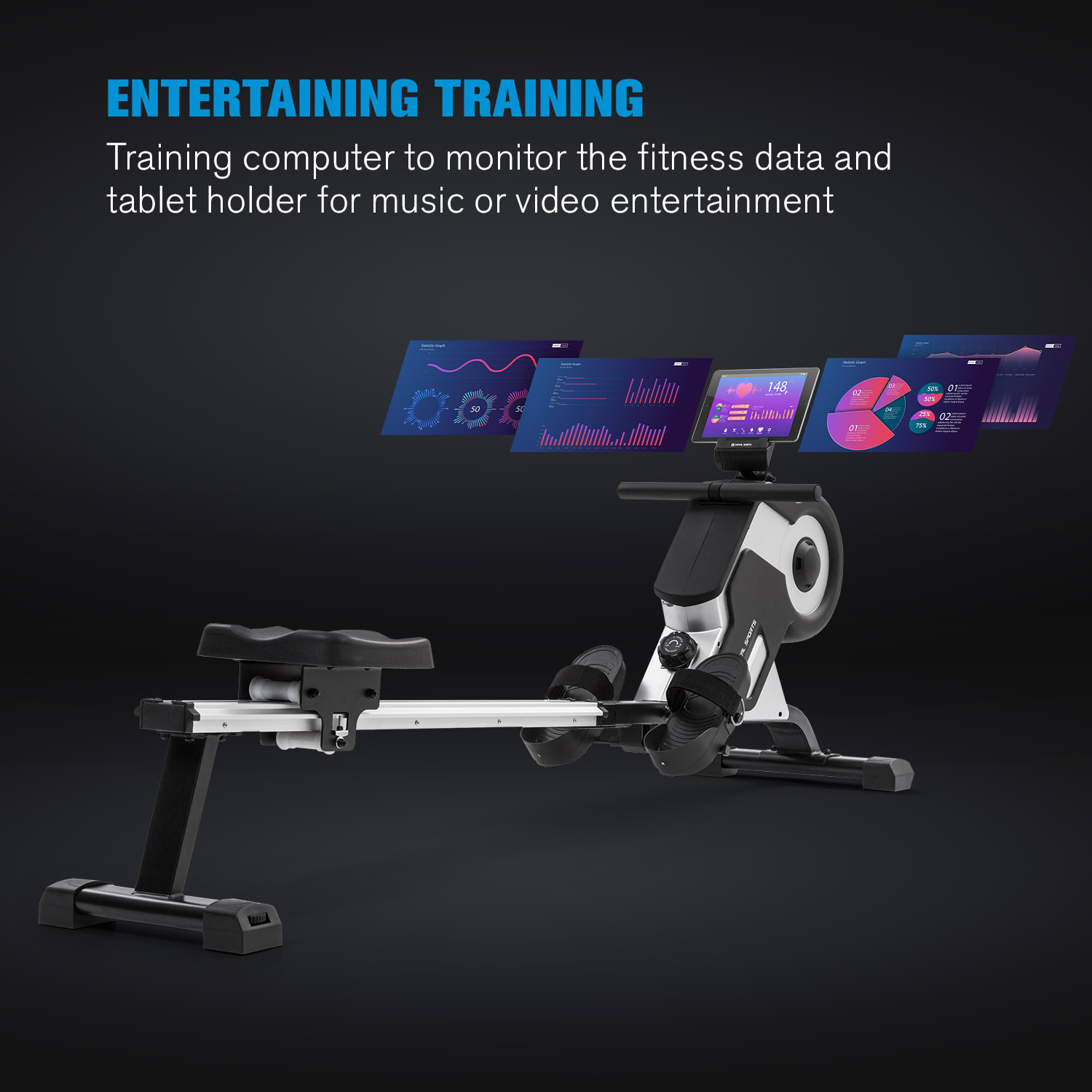 Capital Sports Stream M1, magnetický veslovací trenažér, 105 cm, LC displej, 8 úrovní, hliník