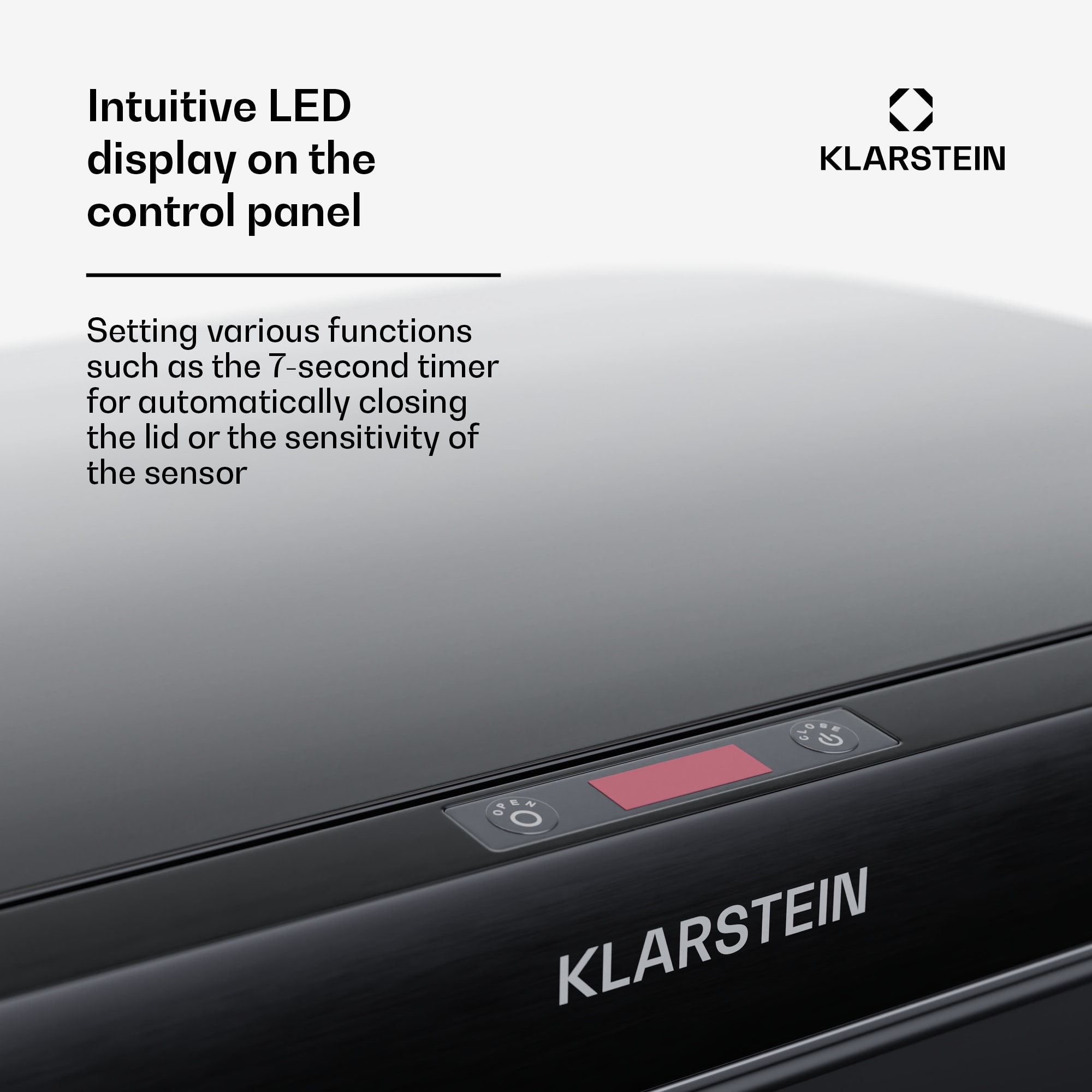 Klarstein Touchless, senzorový odpadkový kôš, 50 l, z nehrdzavejúcej ocele, Soft-Close zatváranie, napájaný batériou, LED displej, časovač