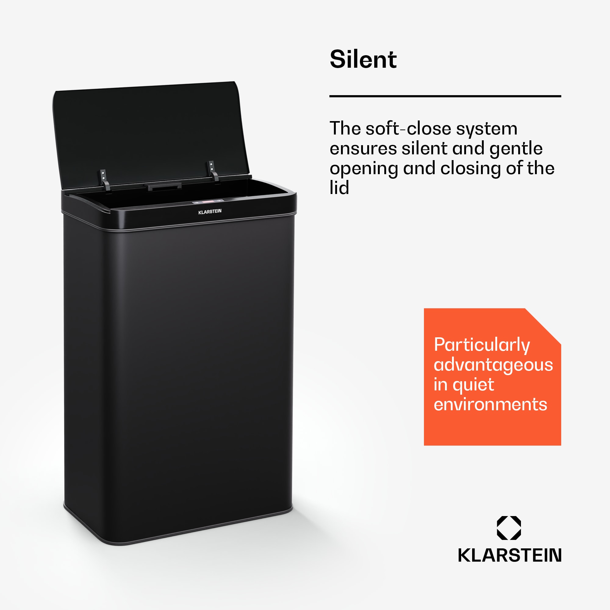 Klarstein Touchless, senzorový odpadkový kôš, 60 l, z nehrdzavejúcej ocele, Soft-Close zatváranie, napájaný batériou, LED displej, časovač – Obrázok 2