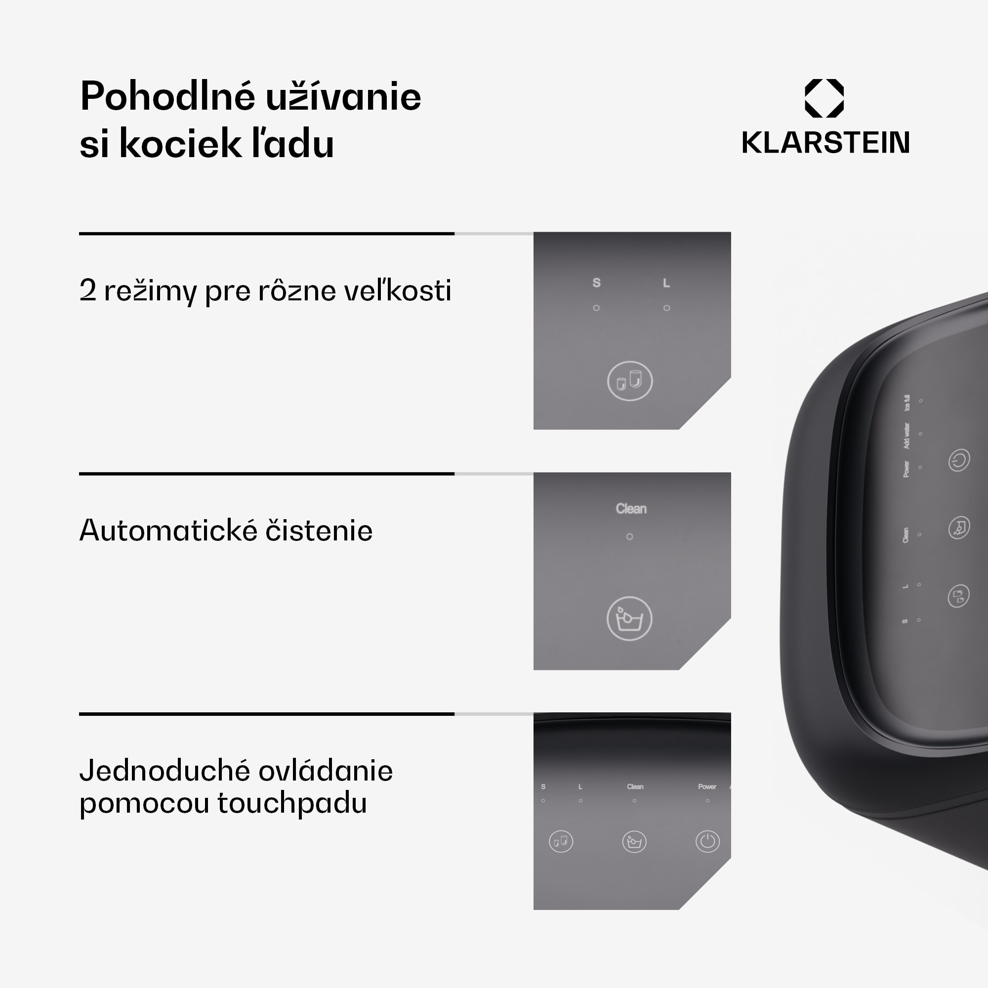 Klarstein SparkIce stroj na výrobu ľadu, 2 režimy, 1,5 l studenej vody, automatické čistenie, 15 kg/24 hod