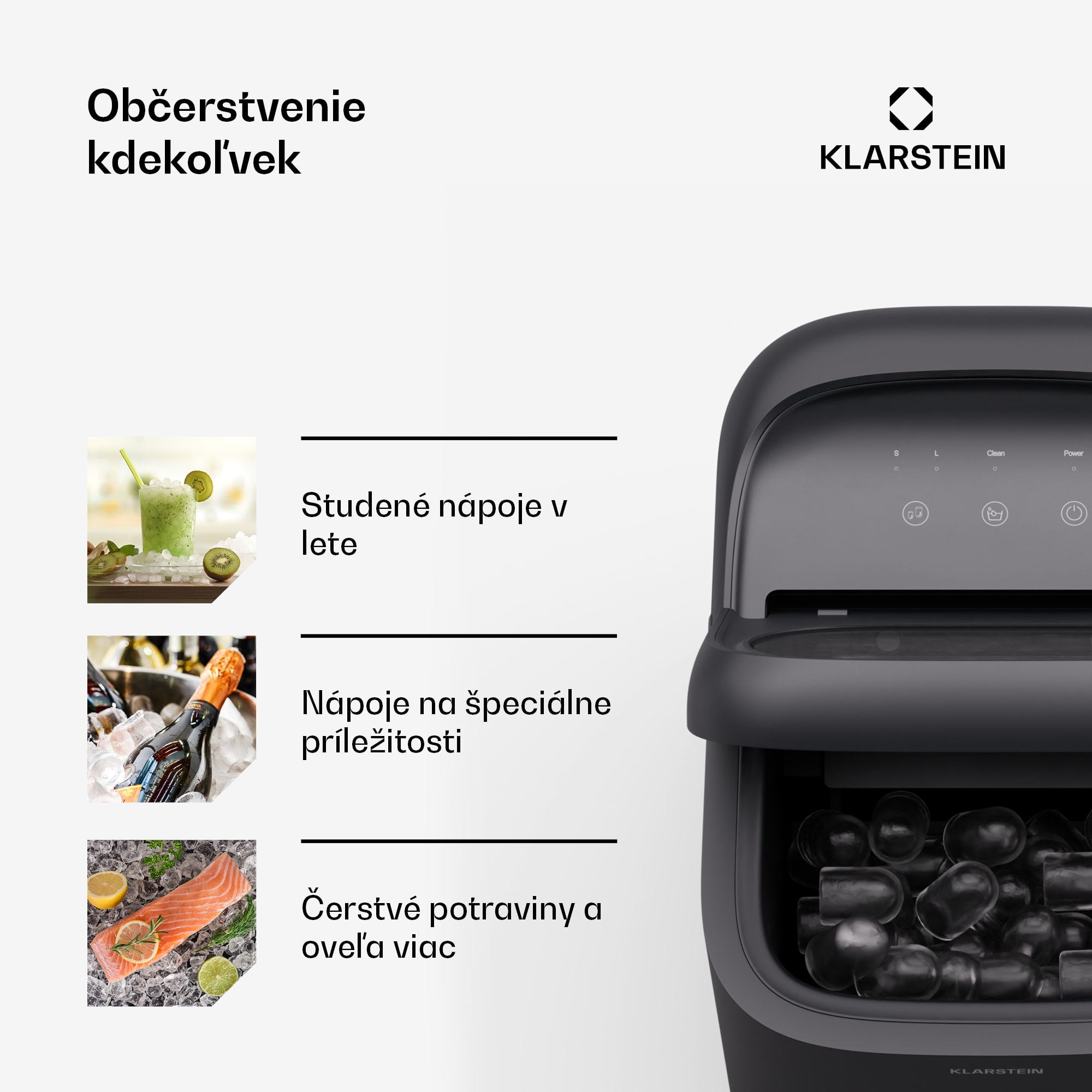 Klarstein SparkIce stroj na výrobu ľadu, 2 režimy, 1,5 l studenej vody, automatické čistenie, 15 kg/24 hod – Obrázok 2