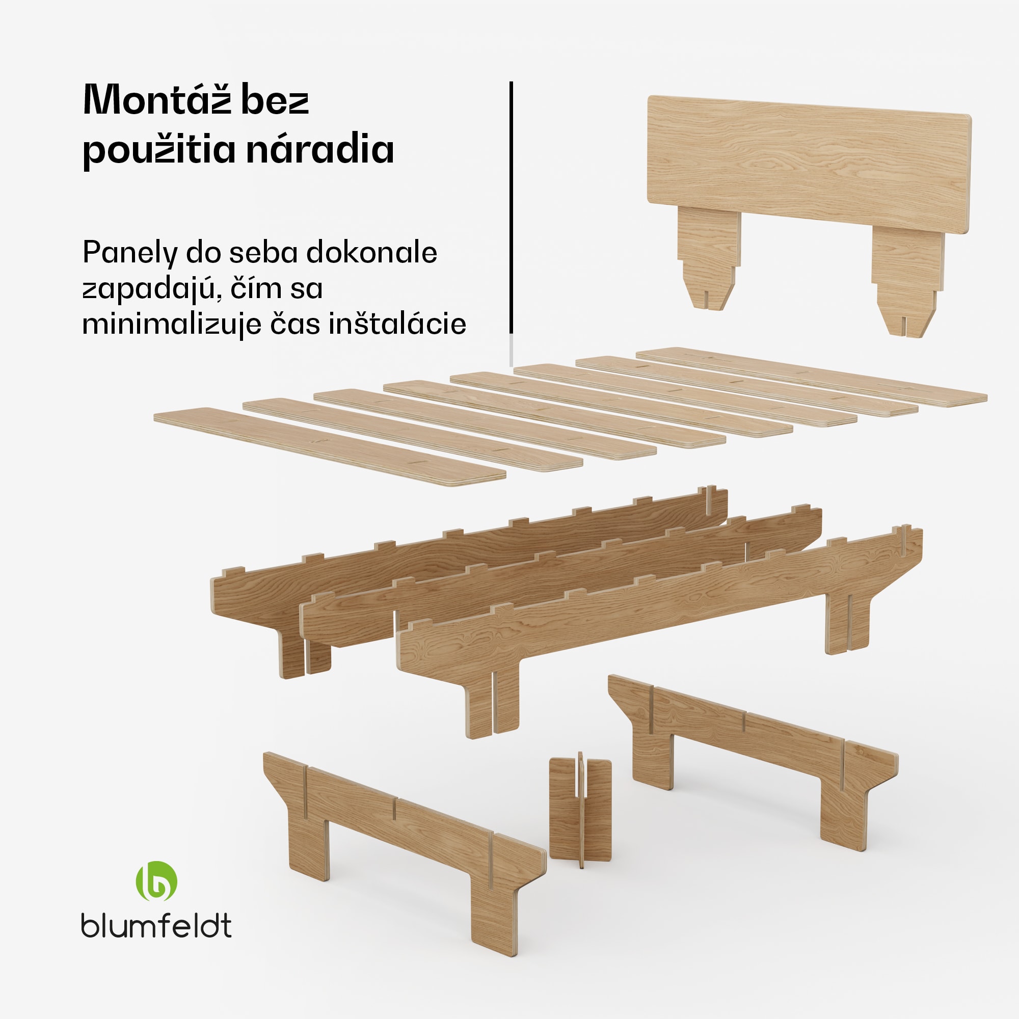 Blumfeldt NordicAura Double rám manželskej postele, 140 cm x 200 cm, robustný, bez náradia, eukalyptové drevo, polička