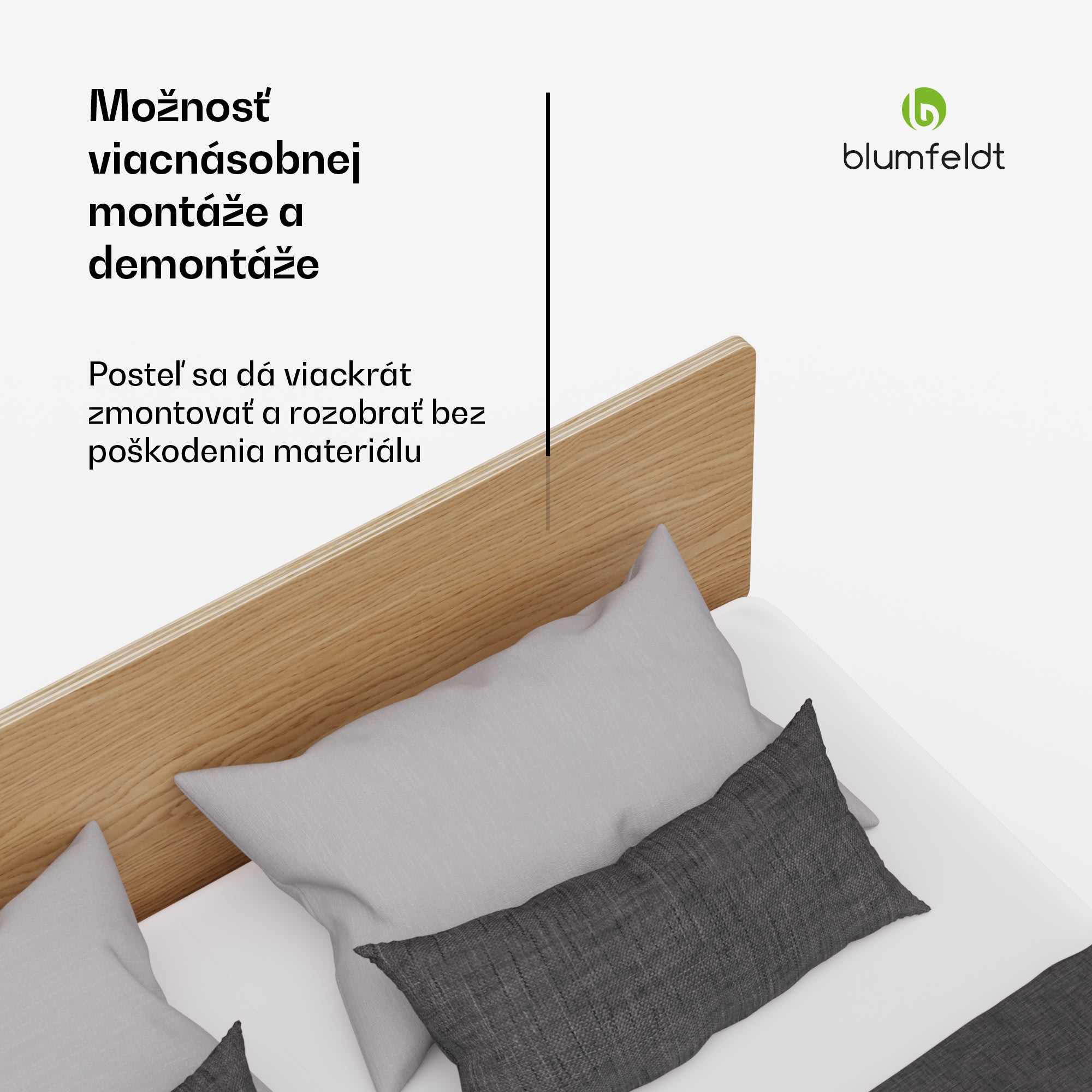 Blumfeldt NordicAura Double rám manželskej postele, 140 cm x 200 cm, robustný, bez náradia, eukalyptové drevo, polička – Obrázok 2