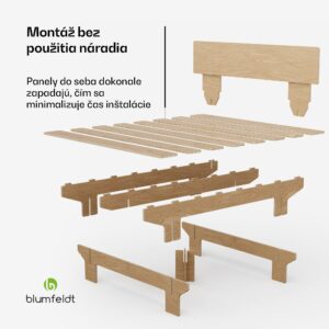 Blumfeldt NordicAura King rám manželskej postele, 180 cm x 200 cm, robustný, bez náradia, eukalyptové drevo, polička