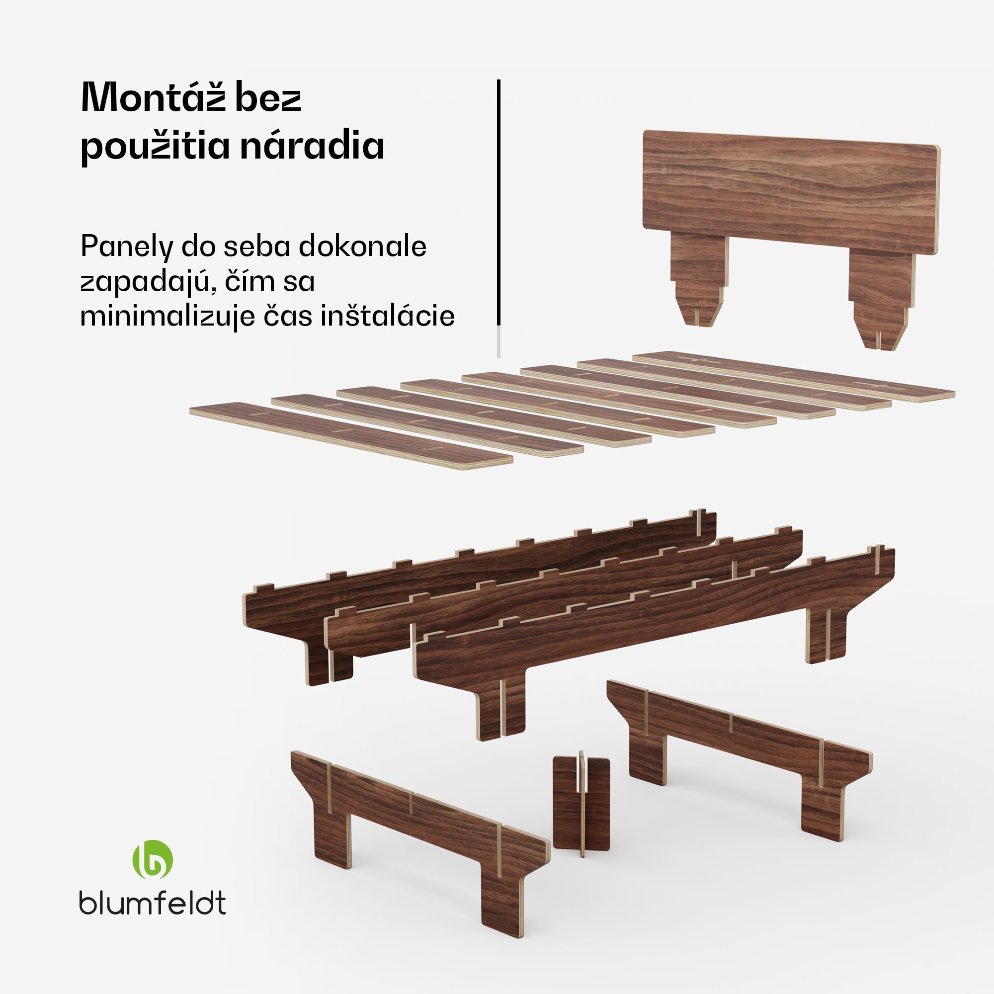 Blumfeldt NordicAura Double rám manželskej postele, 140 cm x 200 cm, robustný, bez náradia, eukalyptové drevo, polička