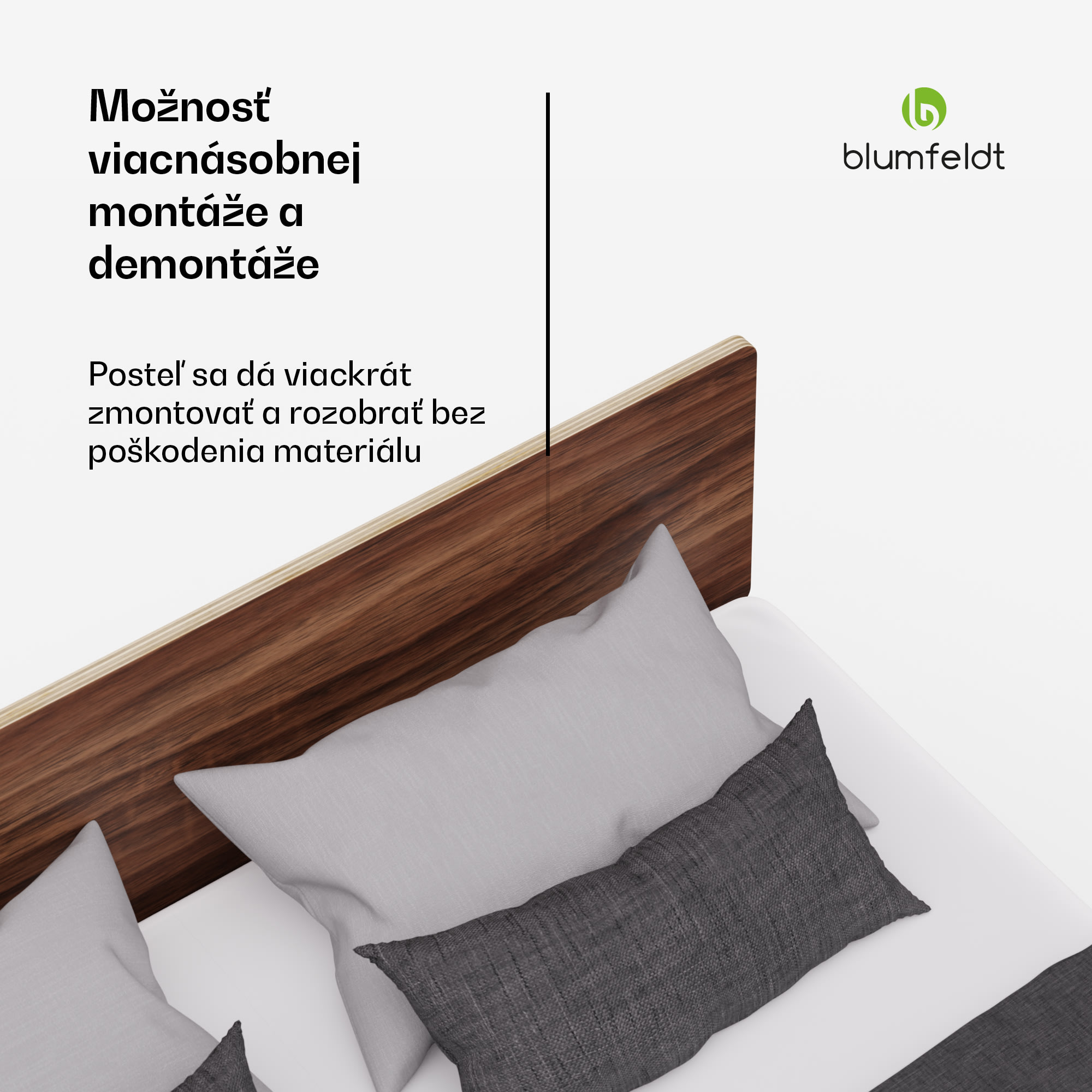 Blumfeldt NordicAura Double rám manželskej postele, 140 cm x 200 cm, robustný, bez náradia, eukalyptové drevo, polička – Obrázok 2