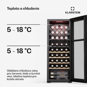 Klarstein Bovella 36 Duo+ chladnička na víno, 2 v 1, 36 fliaš, 2 zóny, 7 políc, Dotykové ovládanie