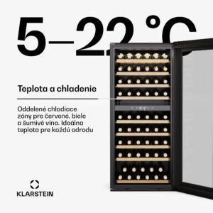 Klarstein Vinsider Duo chladnička na víno, 79 fliaš, 2 chladiace zóny, UV ochrana, 9 políc, Dotykové ovládanie