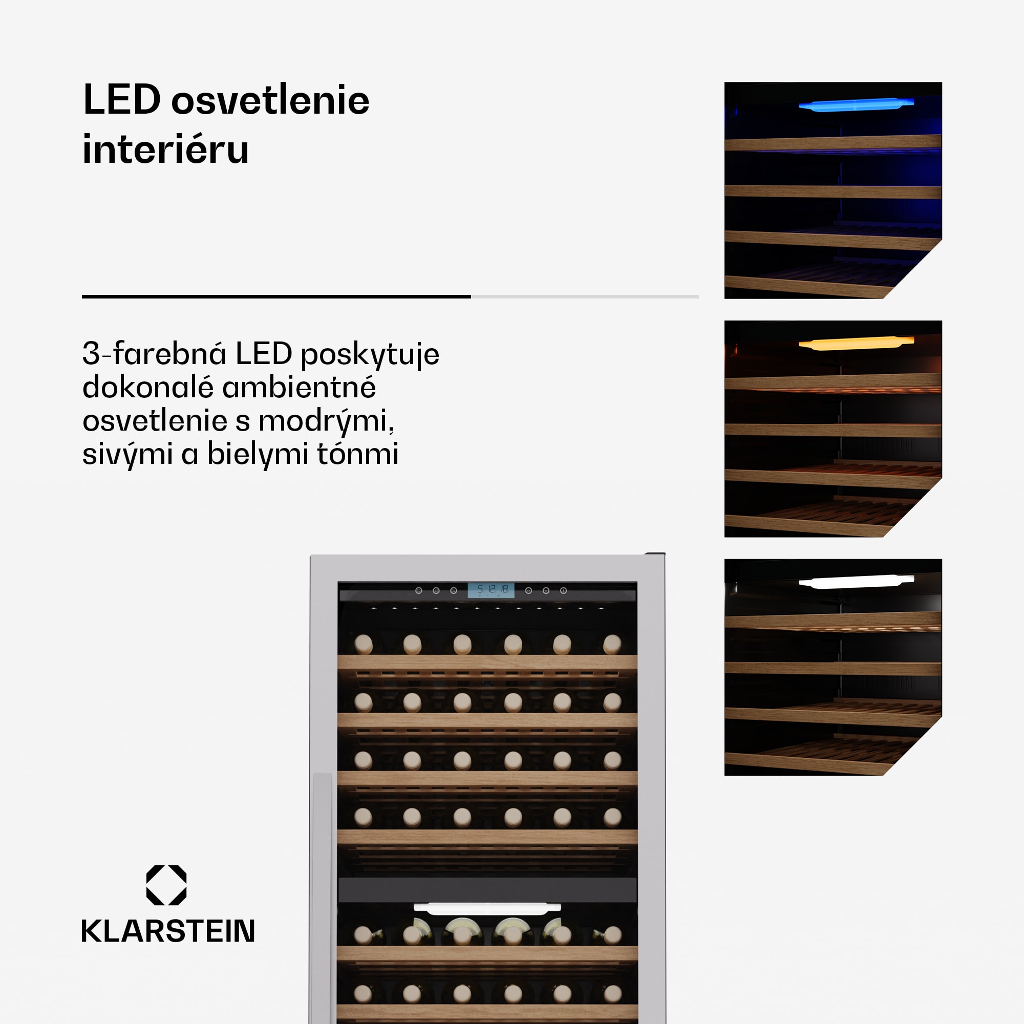 Klarstein Vinovilla Trio chladnička na víno, 143 fliaš, 3 zóny, 38 dB, 12 políc, kompresor, 413 litrov – Obrázok 3