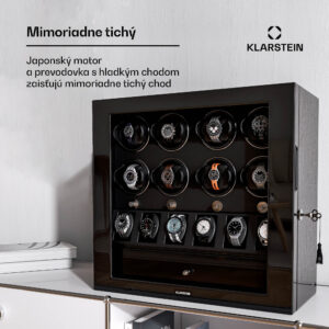 Klarstein ChronoVault naťahovač hodiniek, 8+6 hodiniek, vegánsky, vysoký lesk, 4 režimy, motor Mabuchi, LED, zásuvka