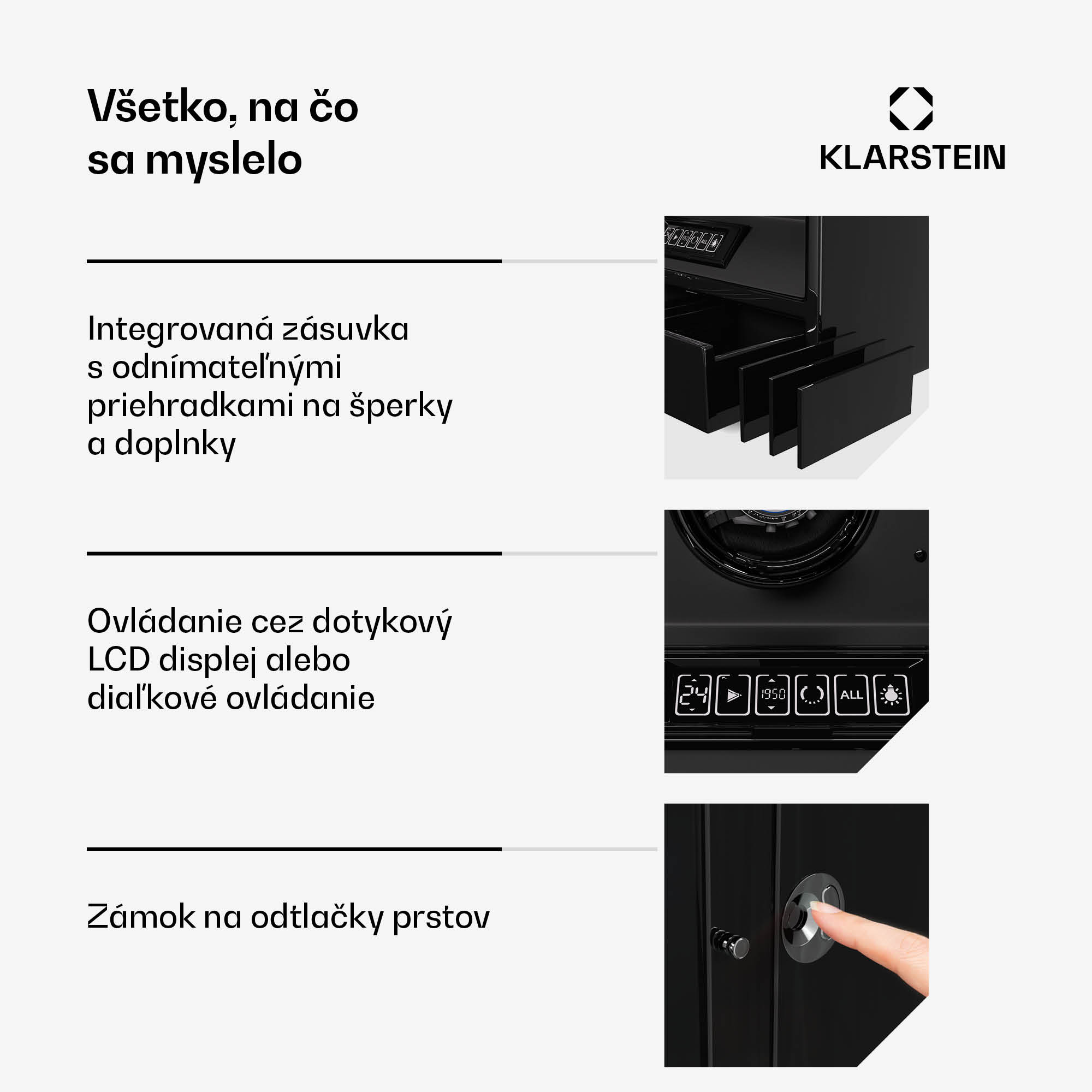 Klarstein SecureTouch naťahovač hodiniek, 6+4 hodinky, motor Mabuchi, klavírny lak, 41 režimov, zámok, LED diódy – Obrázok 3