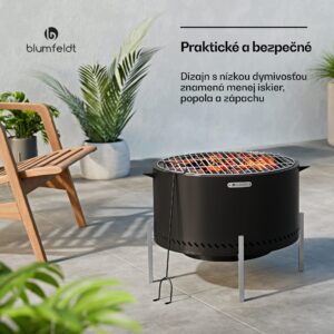 Blumfeldt Ignite Pure ohnisko, nízka dymivosť, grilovací rošt, nehrdzavejúca oceľ, prenosné, kryt proti dažďu, držadlá na prenášanie