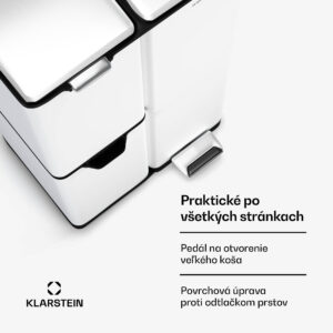Klarstein Tiyo 3 v 1 kôš na odpadky 60 l, 30 l + 17 l + 13 l, triedenie odpadu, tiché zatváranie, kryt z nehrdzavejúcej ocele