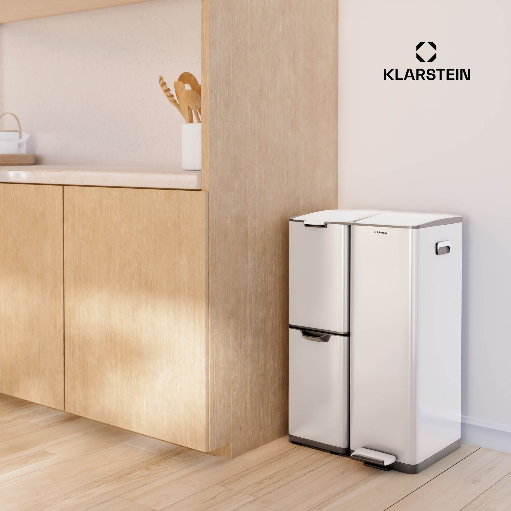 Klarstein Tiyo 3 v 1 kôš na odpadky 60 l, 30 l + 17 l + 13 l, triedenie odpadu, tiché zatváranie, kryt z nehrdzavejúcej ocele – Obrázok 3