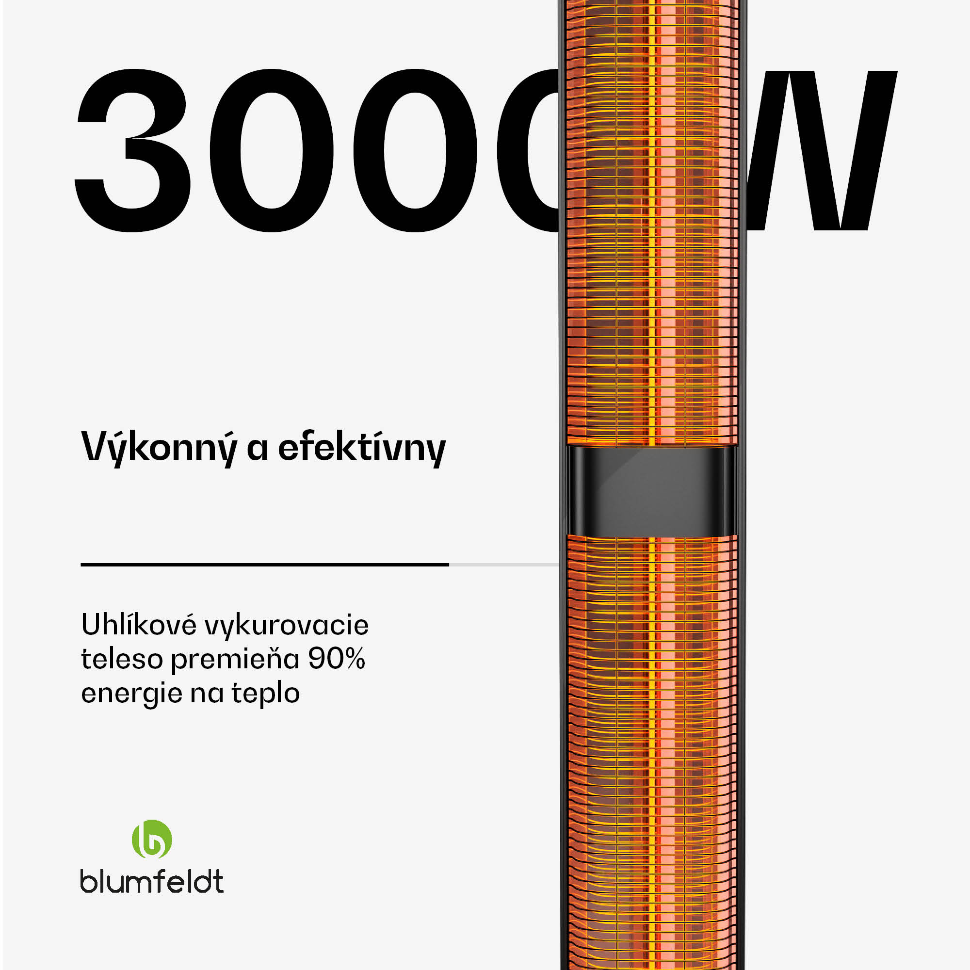 Blumfeldt BlazeTower nfračervený ohrievač, 3000 W, pre vonkajší priestor, 3 úrovne, IP45, diaľkové ovládanie, časovač – Obrázok 2