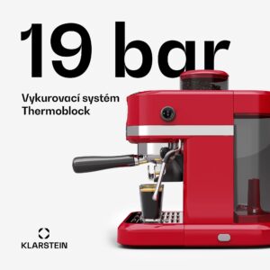 Klarstein Bella Café Pákový kávovar, Vintage, mlynček, 19 bar, Napeňovač mlieka, Tlakomer, 1150 W