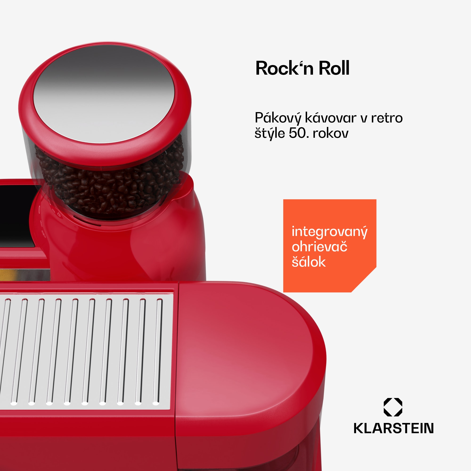 Klarstein Bella Café Pákový kávovar, Vintage, mlynček, 19 bar, Napeňovač mlieka, Tlakomer, 1150 W – Obrázok 3