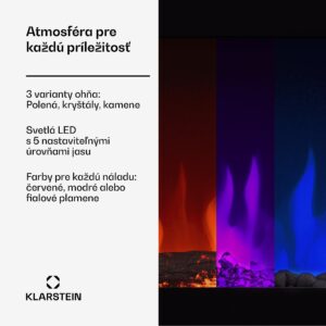Klarstein Galeras Smart Inteligentný elektrický krb, 2 nastavenia teploty, 16 - 30°| LED ilúzia plameňa, Možnosť pripojenia k IOT