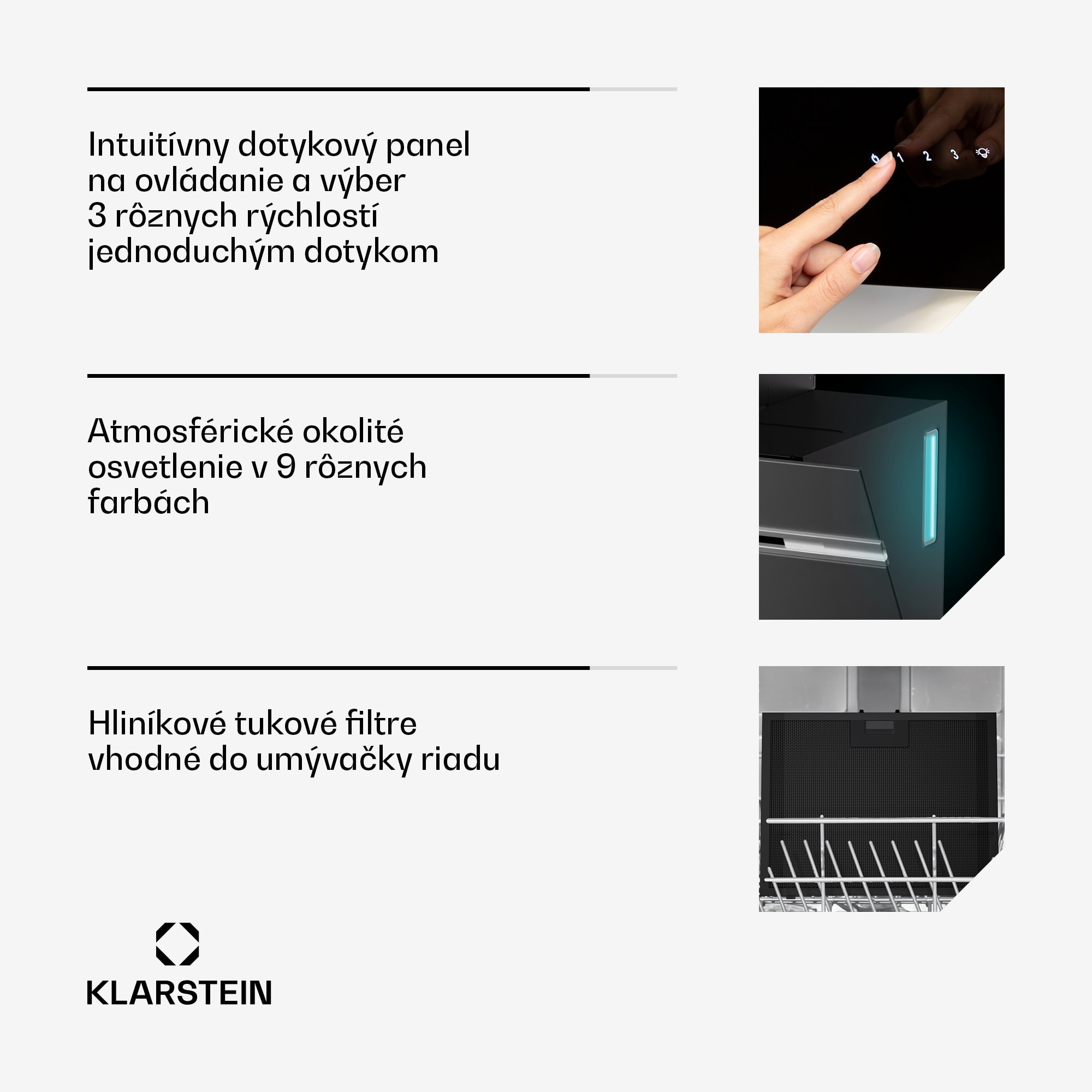 Klarstein Alina digestor, 70 cm, 600 m³/h, Tichý, EEK A – Obrázok 3