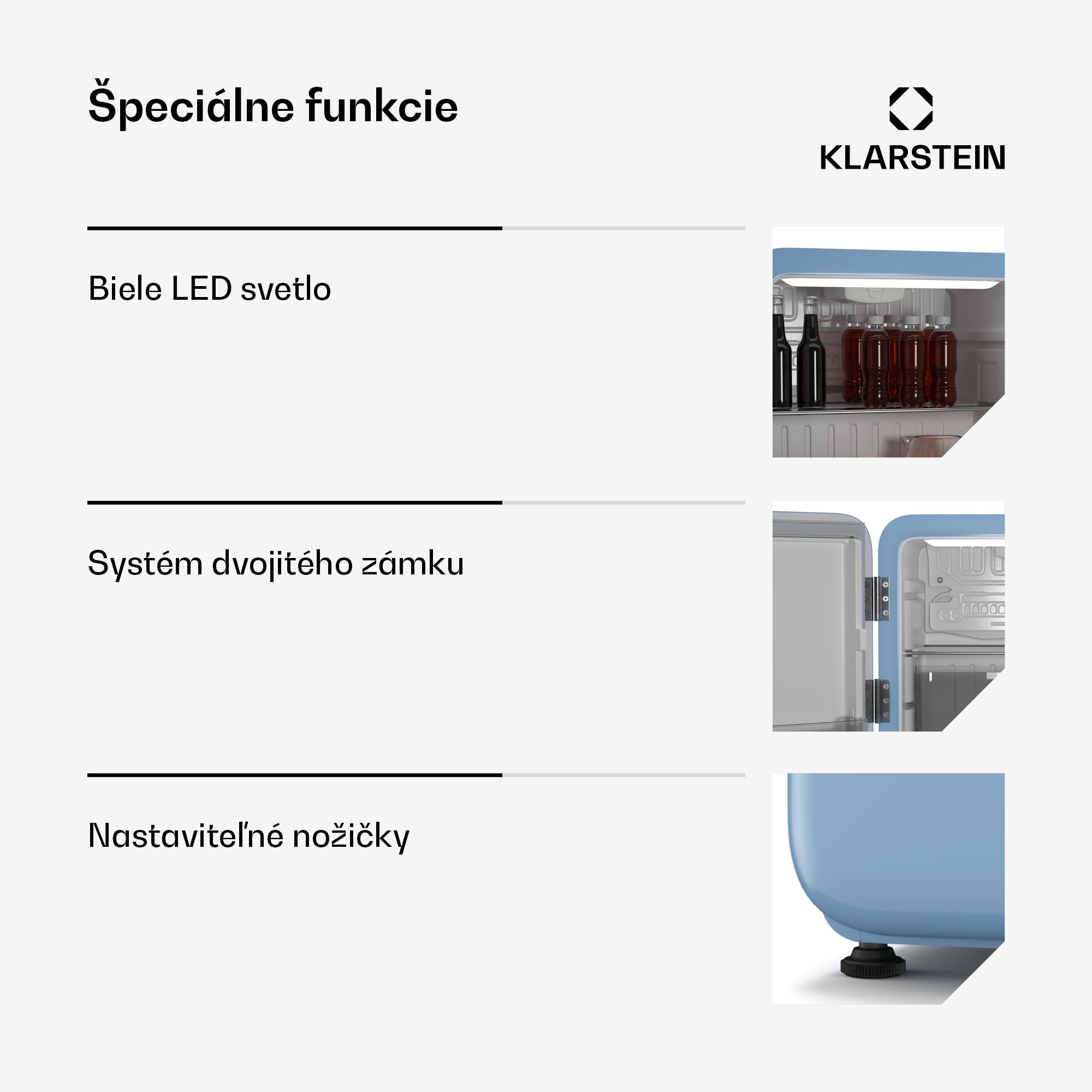 Klarstein Audrey Evo mini chladnička, 43 l, retro dizajn, tichá, kompaktná, 3 farby – Obrázok 3
