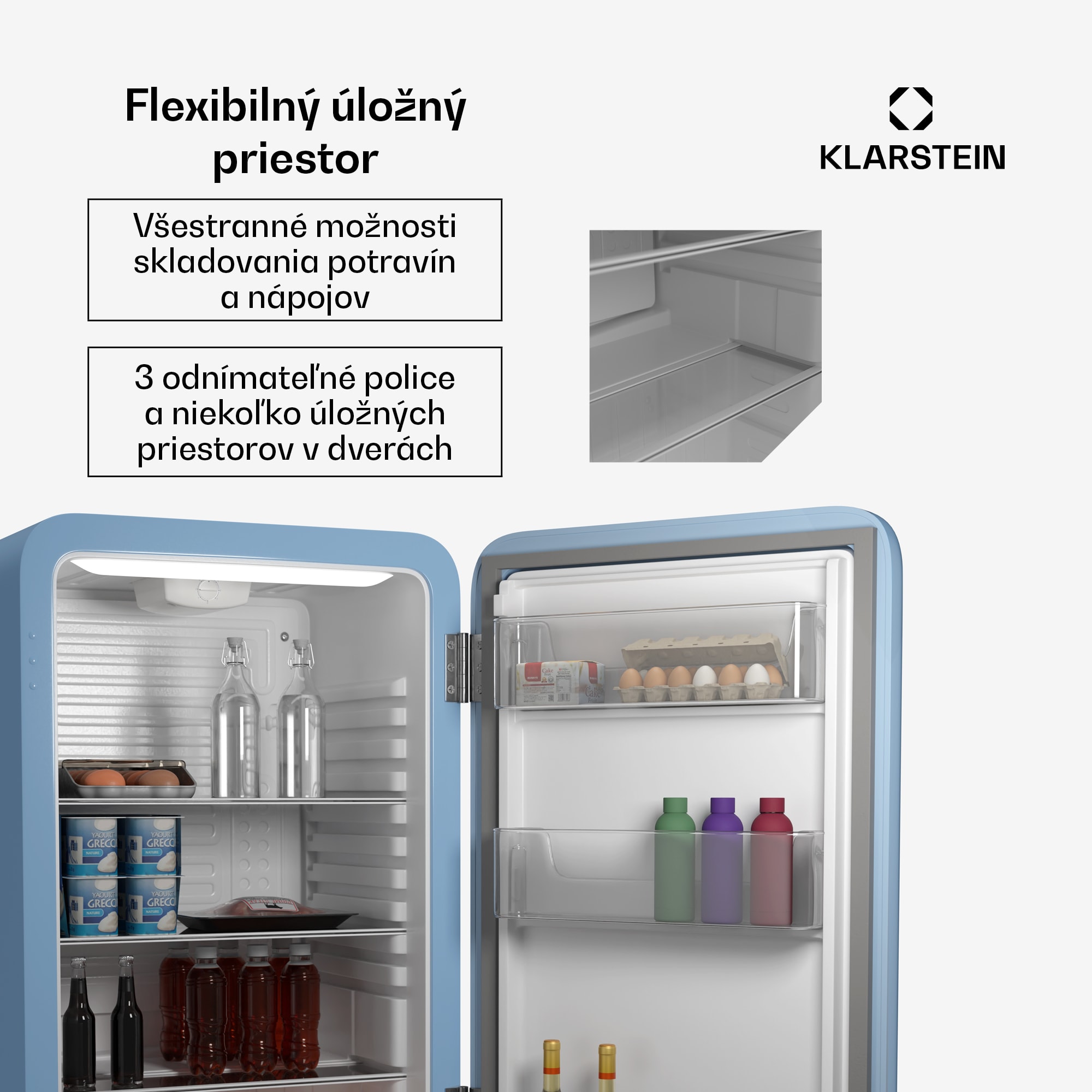 Klarstein Audrey Evo mini chladnička, 90 l, retro dizajn, tichá, kompaktná, 3 farby – Obrázok 2