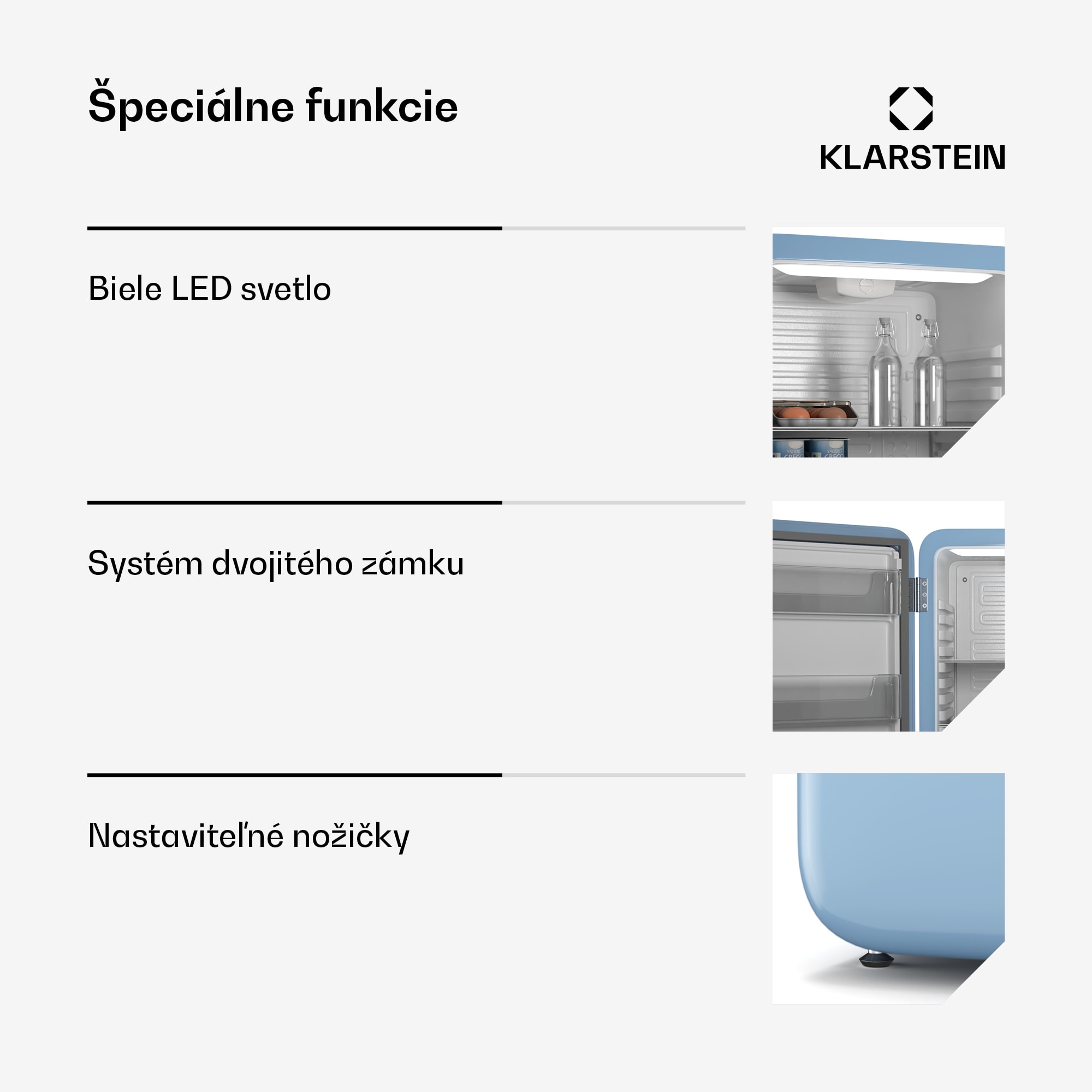 Klarstein Audrey Evo mini chladnička, 90 l, retro dizajn, tichá, kompaktná, 3 farby – Obrázok 3