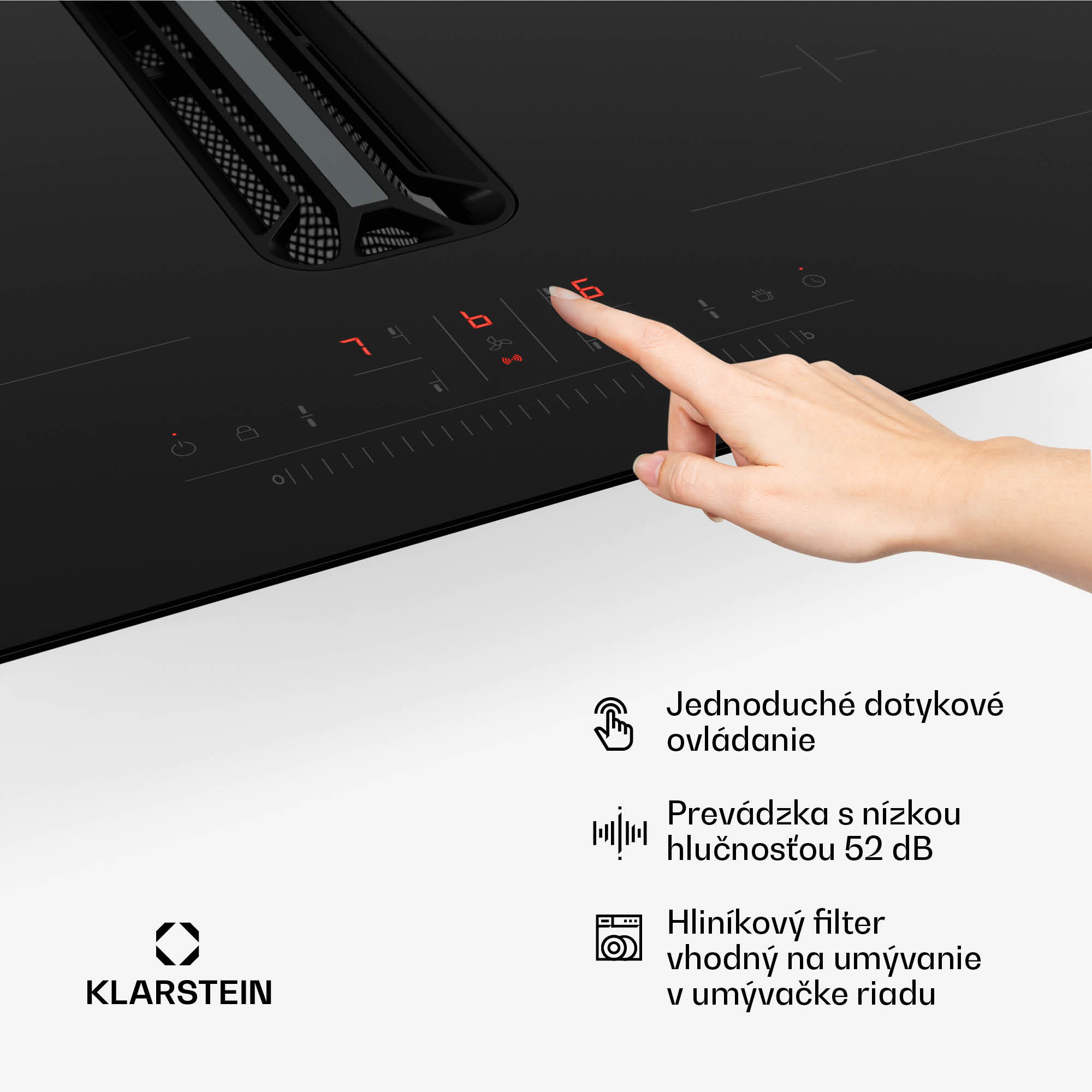 Klarstein AirJet Hybrid Down Air System, Indukčná varná doska s integrovaným digestorom, 477 m³/h, EEK A+ – Obrázok 2