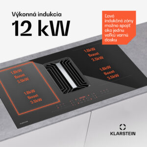 Klarstein AirJet Hybrid Down Air System, Indukčná varná doska s integrovaným digestorom, 600 m³/h, EEK A+