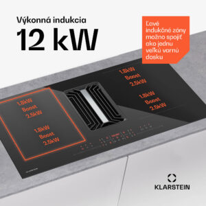 Klarstein AirJet Hybrid Down Air System, Indukčná varná doska s integrovaným digestorom, 600 m³/h, EEK A++
