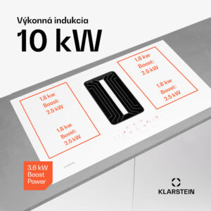 Klarstein AirJet 90 Down Air System, indukčný sporák + DownAir-digestor, 10000 W, 750 m³/h, Boost