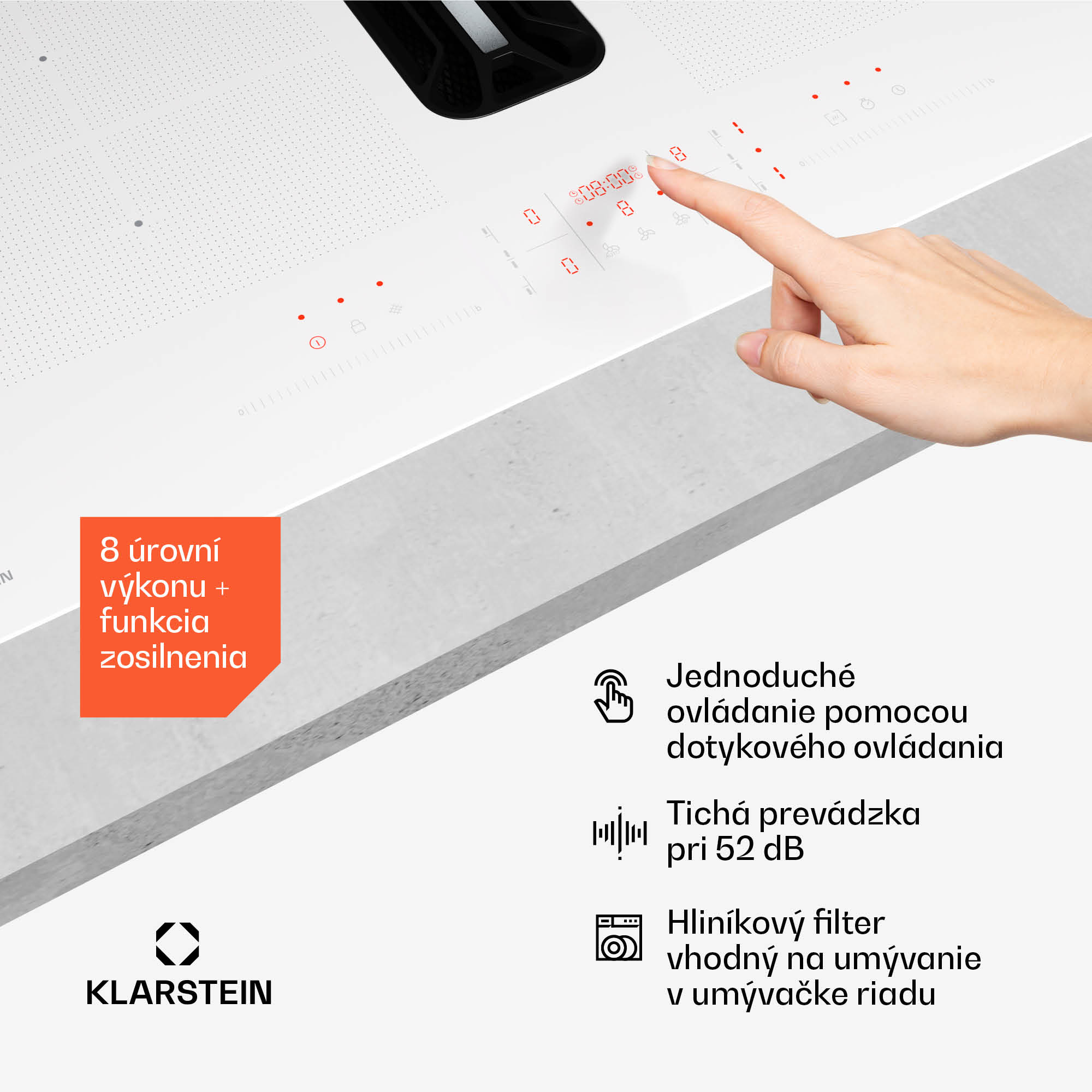 Klarstein AirJet FlexPro Down Air System, Indukčná doska + digestor, Flexi zóna, Booster – Obrázok 2