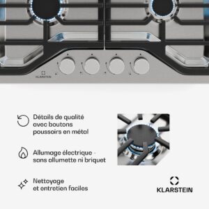 Klarstein Turbocast plynová varná doska, 304 nehrdzavejúca oceľ, 4 horáky, profesionálny liatinový držiak, horák wok