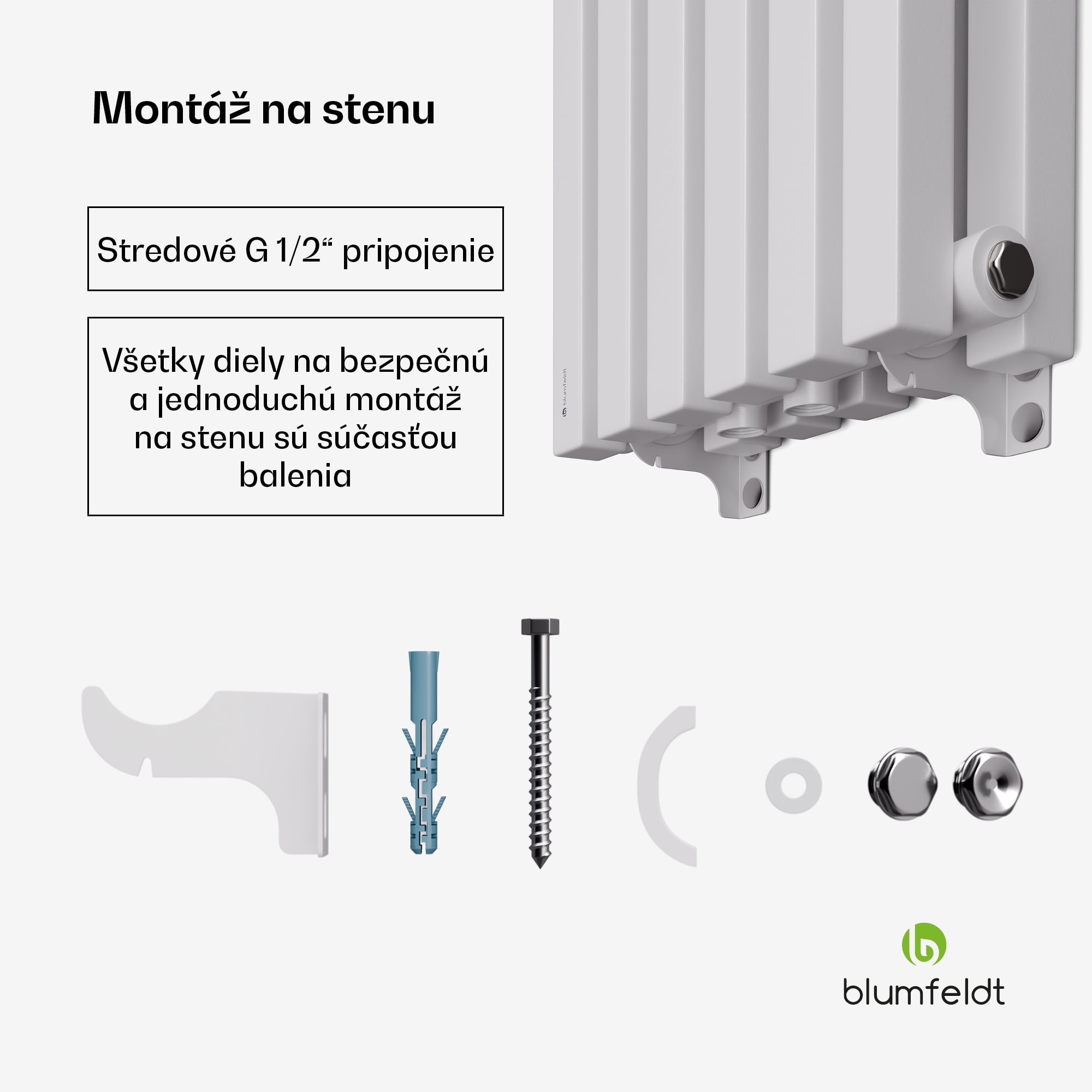 Blumfeldt Radiátor Delgado | moderný dizajn | 25 x 120 cm | 942 W | stredové pripojenie – Obrázok 2