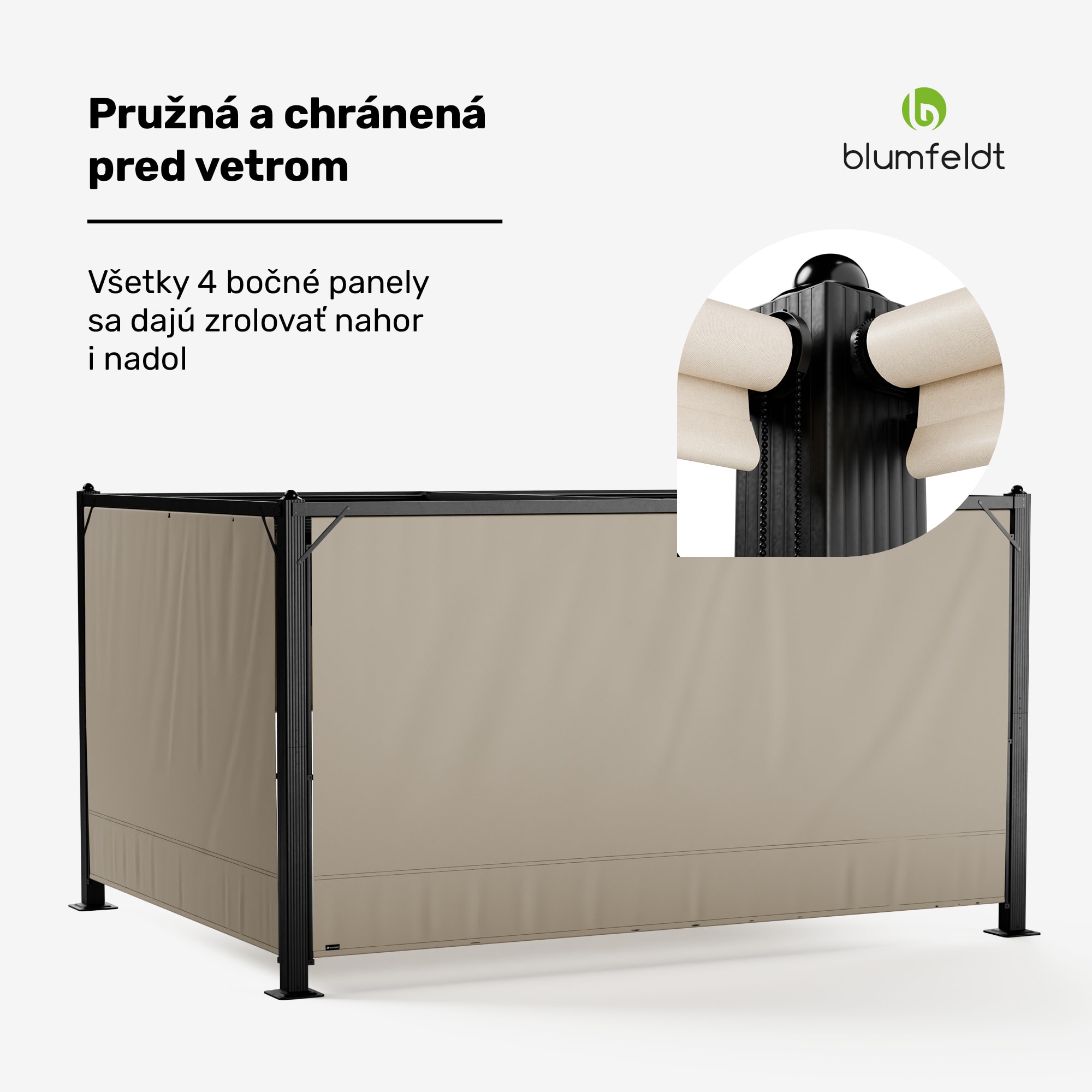 Blumfeldt Pantheon Cortina pergola 3x4 m, odolná voči poveternostným vplyvom, hliník, prášková farba, rolety