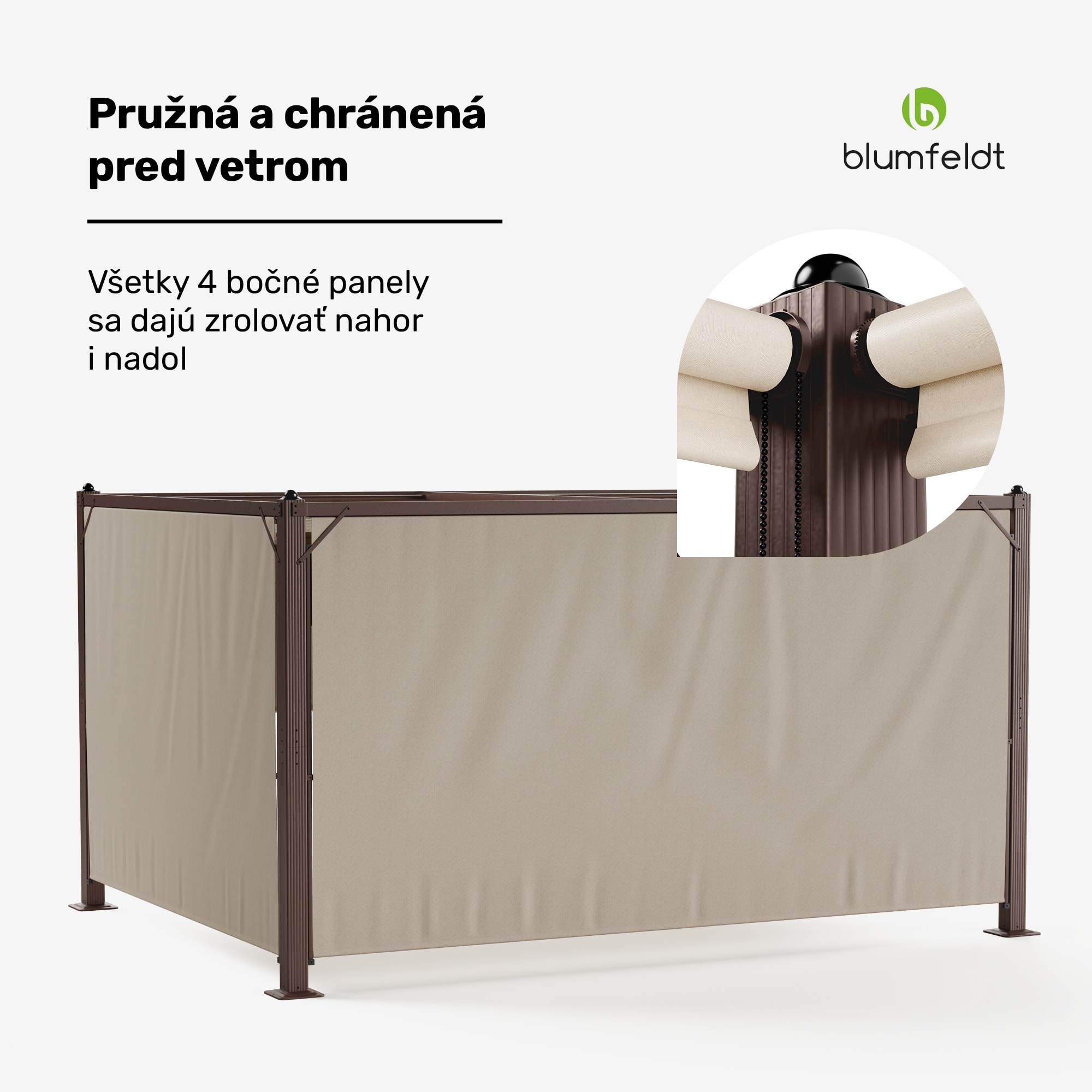 Blumfeldt Pantheon Cortina pergola 3x4 m, odolná voči poveternostným vplyvom, hliník, prášková farba, rolety