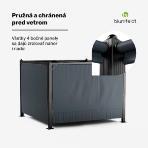 Blumfeldt Pantheon Cortina pergola 3x3 m, odolná voči poveternostným vplyvom, hliník, prášková farba, rolety