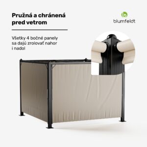 Blumfeldt Pantheon Cortina pergola 3x3 m, odolná voči poveternostným vplyvom, hliník, prášková farba, rolety