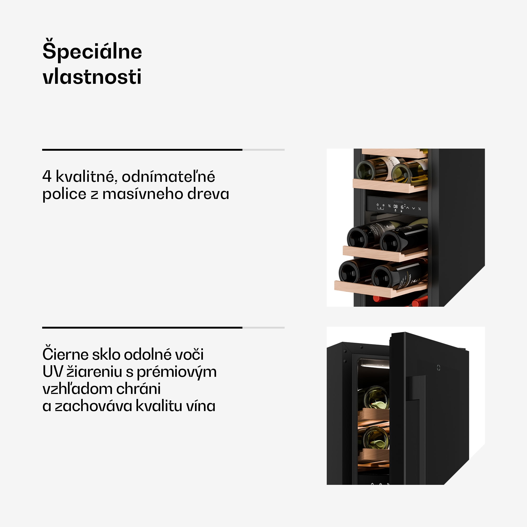 Klarstein Velaire podpultová chladnička na víno, moderná, elegantná, UV ochrana, Dvojzónová, 17 fliaš – Obrázok 2