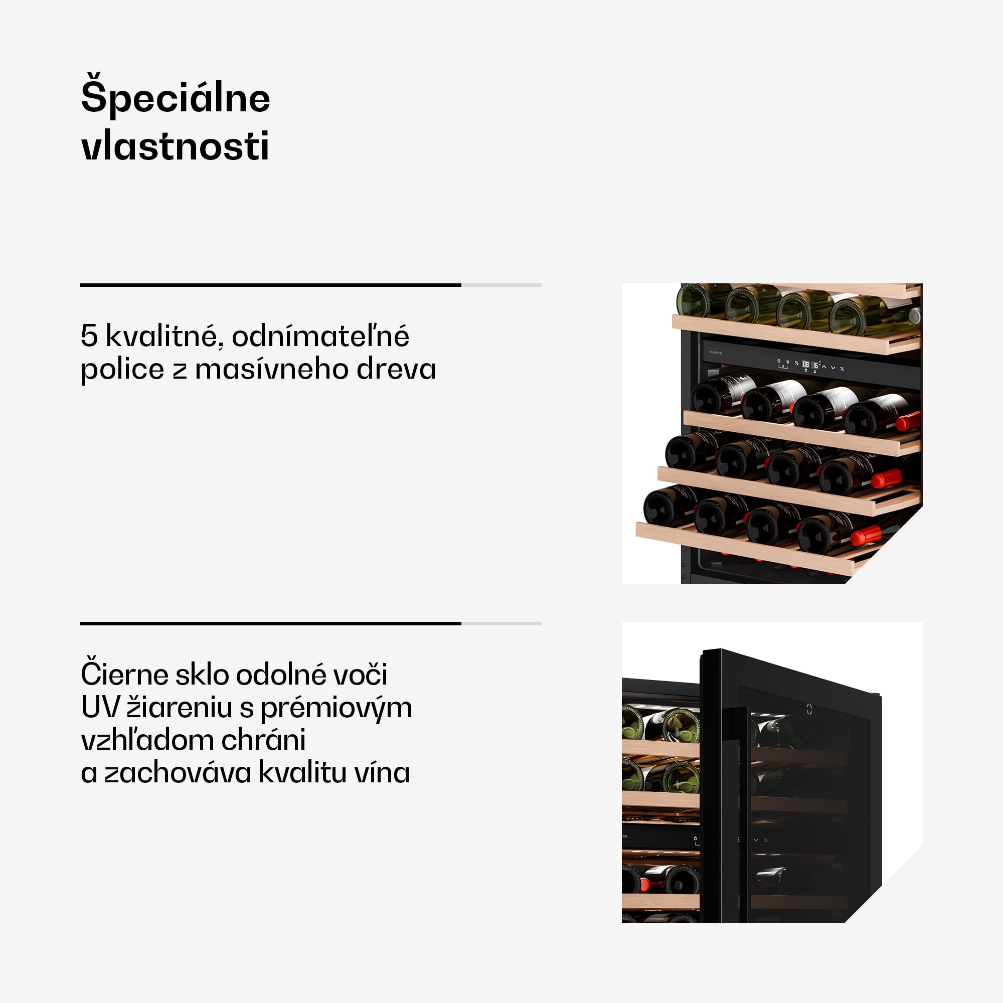 Klarstein Velaire podpultová chladnička na víno, moderná, elegantná, UV ochrana, Dvojzónová, 46 fliaš – Obrázok 2