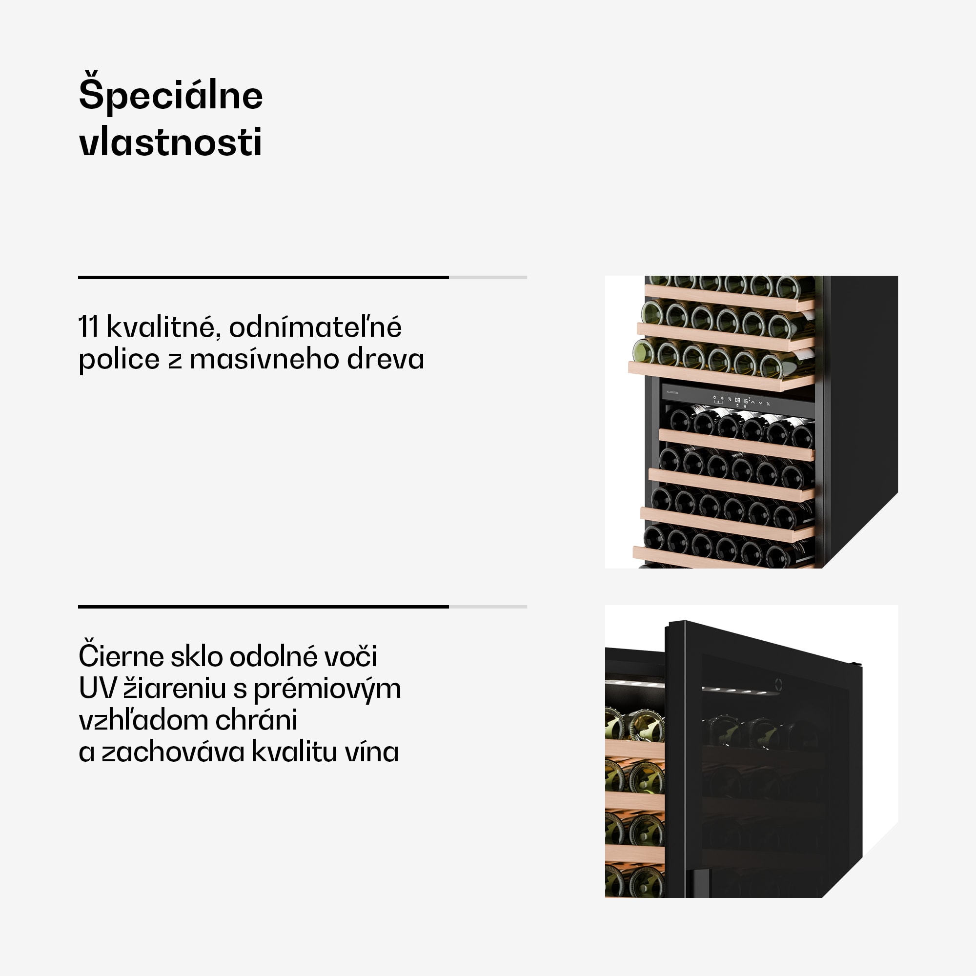 Klarstein Velaire podpultová chladnička na víno, moderná, elegantná, UV ochrana, Dvojzónová, 122 fliaš – Obrázok 2