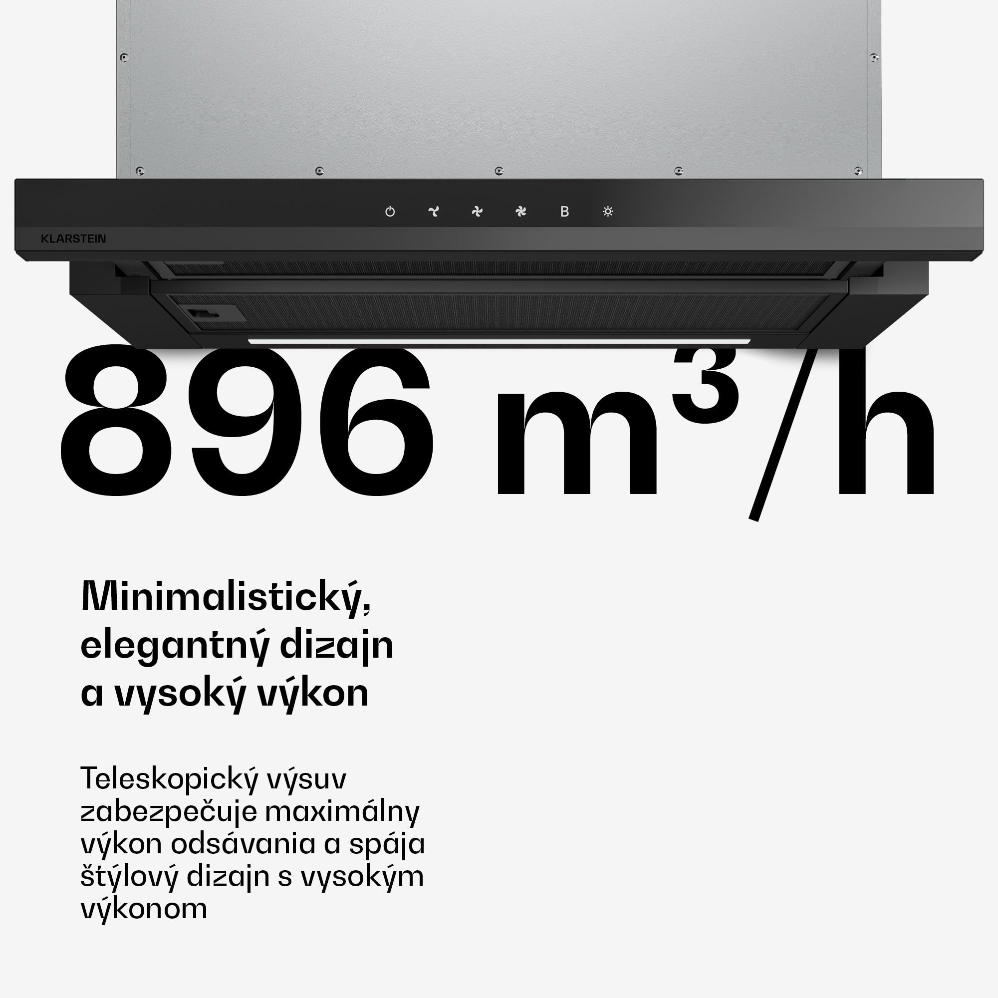 Klarstein Velaire výsuvný digestor 60 cm, Elegantný, minimalistický, výkonný, EEC A++, 896 m³/h