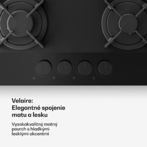 Klarstein Plynová varná doska Velaire, 4-platnička s elektrickým zapaľovaním, kompatibilná so zemným plynom a LPG, 8000W, 60cm
