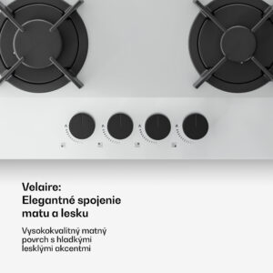 Klarstein Plynová varná doska Velaire, 4-platnička s elektrickým zapaľovaním, kompatibilná so zemným plynom a LPG, 8000W, 60cm