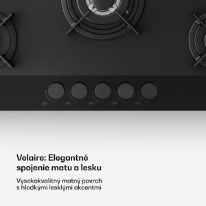 Klarstein Plynová varná doska Velaire, 5-horáková s elektrickým zapaľovaním, Kompatibilná so zemným plynom a LPG, 10400 W, 90 cm
