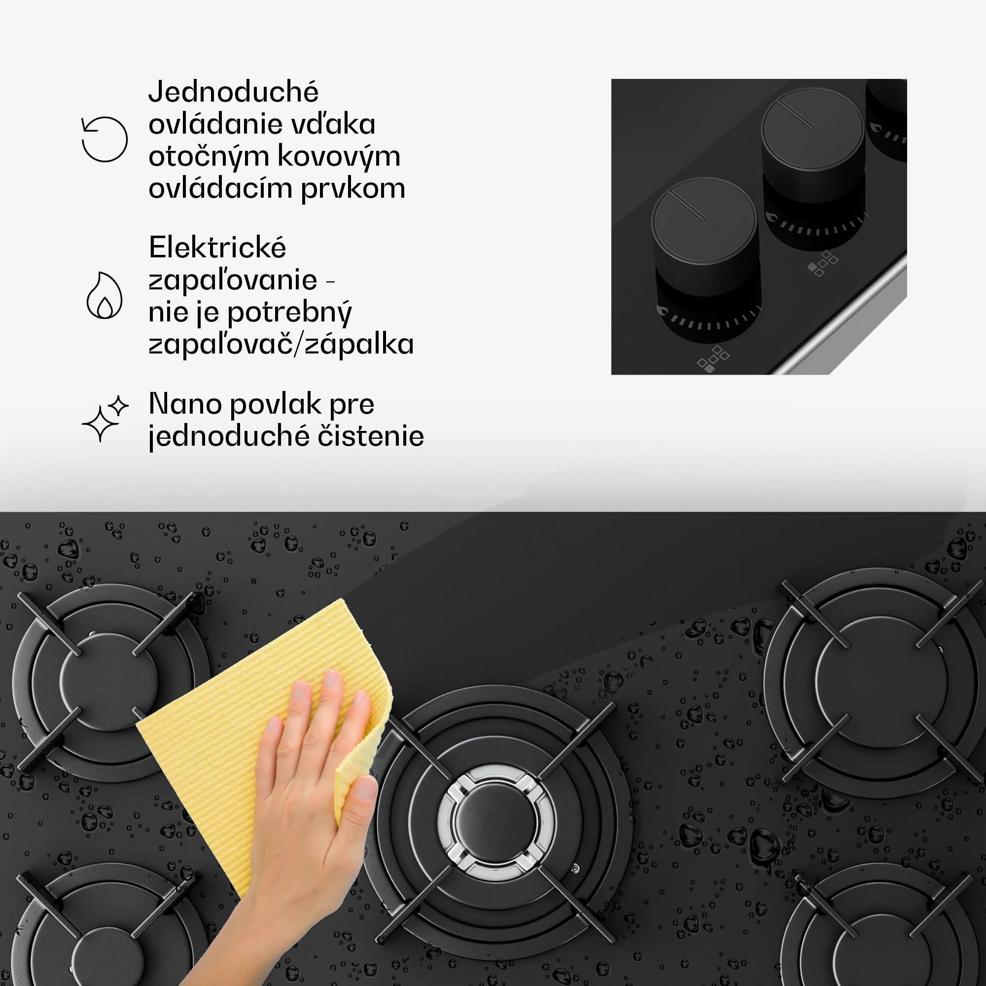 Klarstein Plynová varná doska Velaire, 5-horáková s elektrickým zapaľovaním, Kompatibilná so zemným plynom a LPG, 10400 W, 90 cm – Obrázok 3