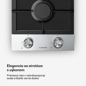 Klarstein Verosteel plynová varná doska, 2-zónová, elektrické zapaľovanie, kompatibilná s zemným plynom a LPG, 4200 W, 30cm