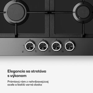 Klarstein Verosteel plynová varná doska, 4 horáky, elektrické zapalovanie, kompatibilná s zemným plynom a LPG, 8000 W, 60cm