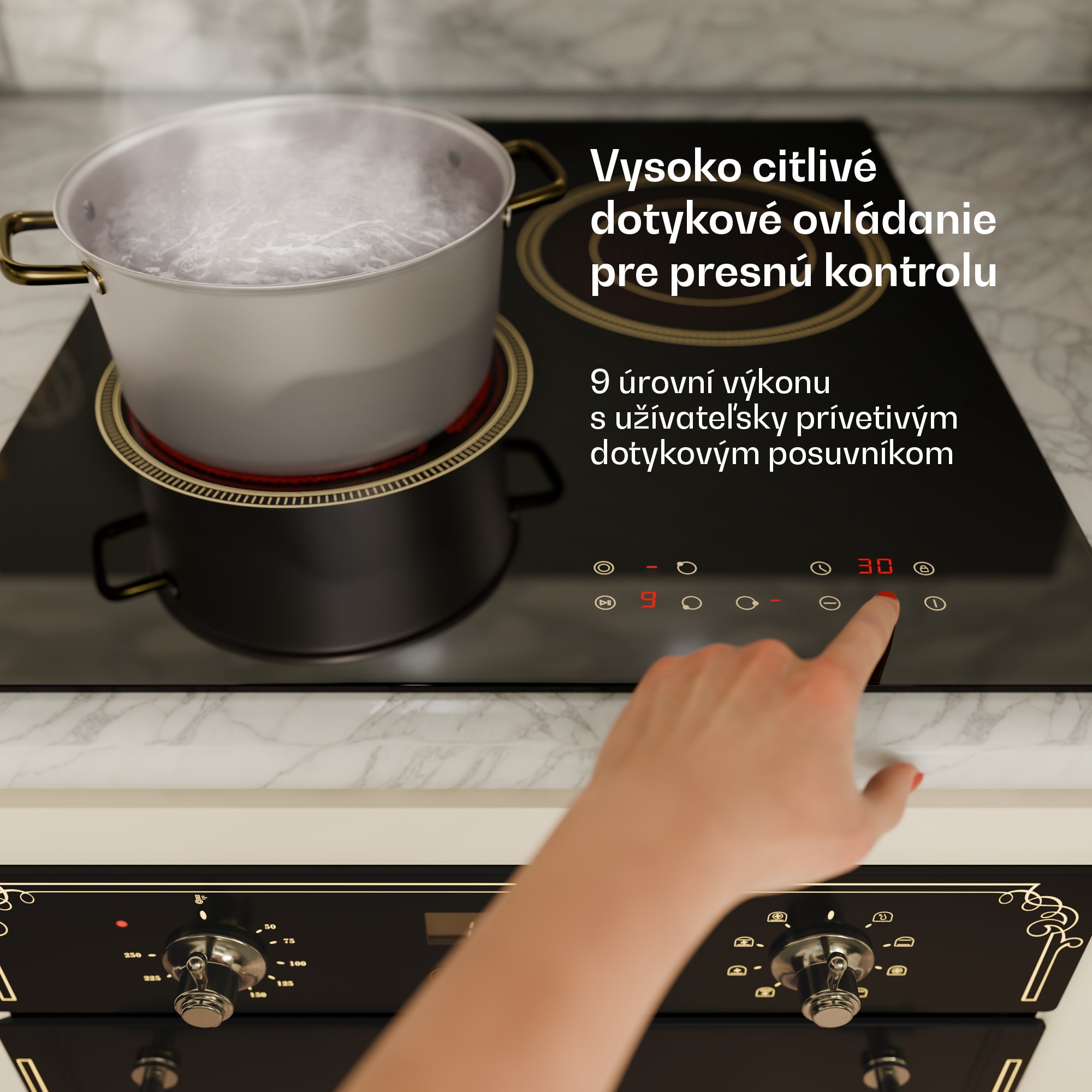 Klarstein Victoria sklokeramická varná doska, 3 zóny, elegantná, nadčasová, 5000 W, 45 cm – Obrázok 2